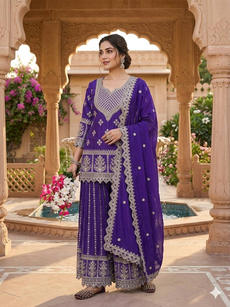 Regal Violet Heritage Embroidered Couture